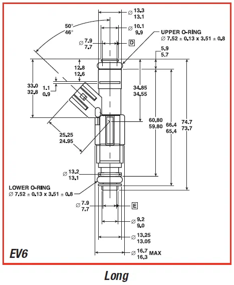 EV6 Injector Dimensions